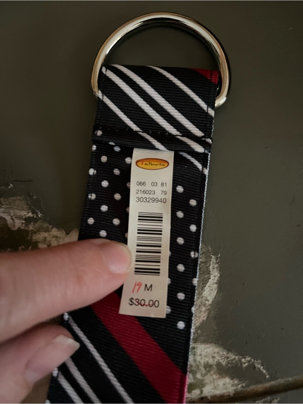 Talbots Black, White & Red D-Ring Fabric Belt